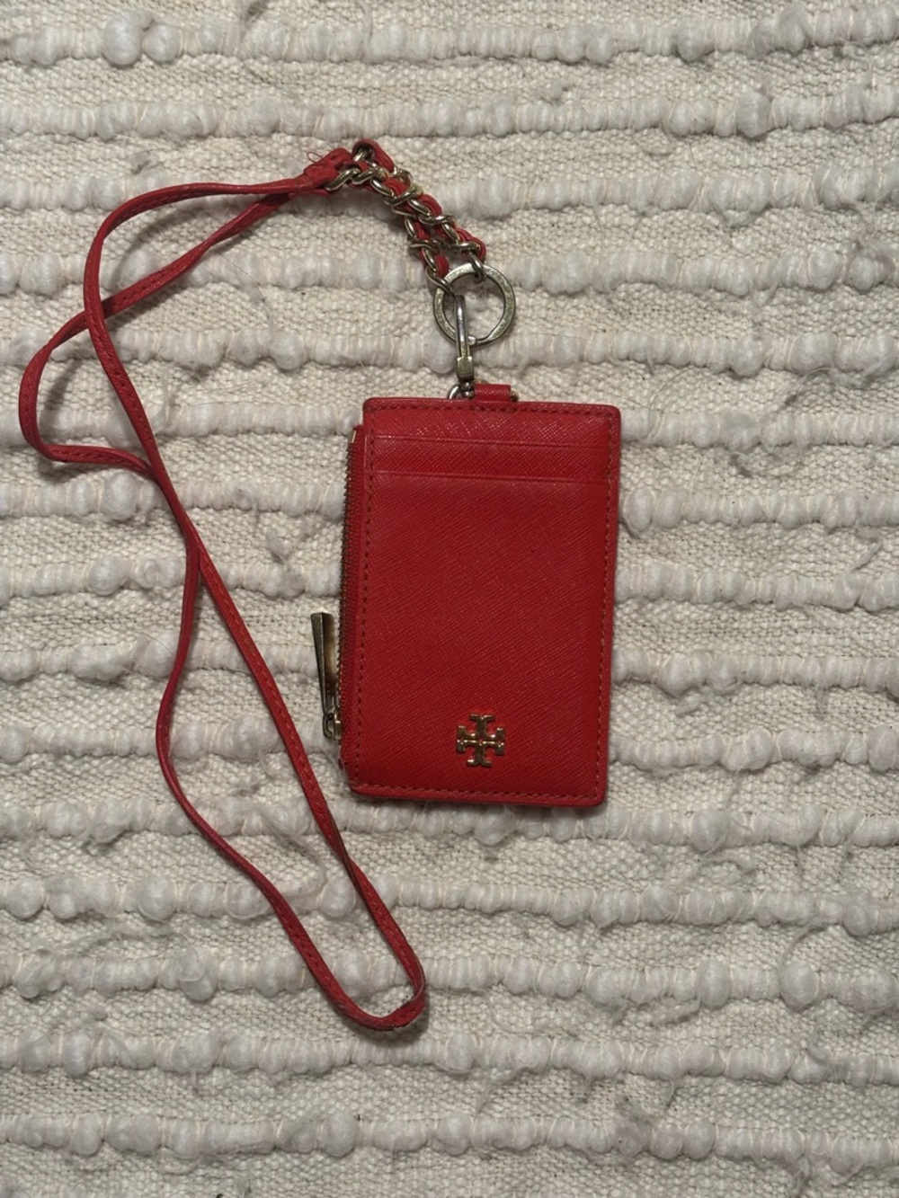 Tory Burch Red Leather Cardholder Lanyard
